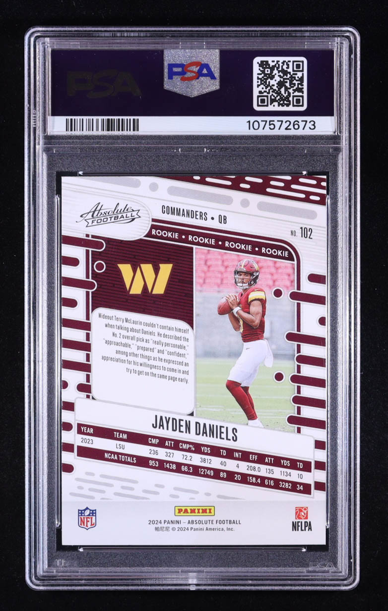Jayden Daniels 2024 Absolute Red and Blue #102 RC (PSA 10) at PristineAuction.com Jayden Daniels 2024 Absolute Red and Blue #102 RC (PSA 10) at PristineAuction.com