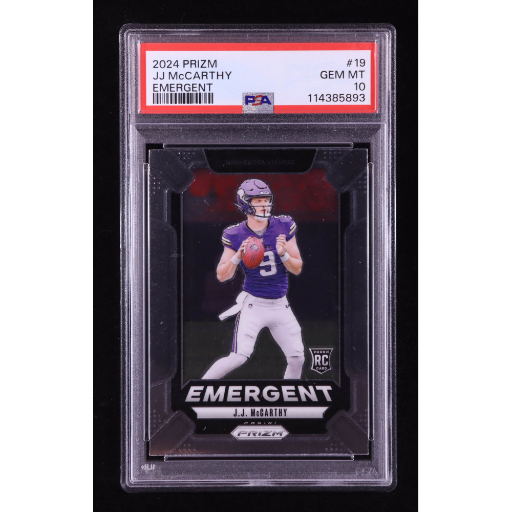 JJ McCarthy 2024 Panini Prizm Emergent #19 RC (PSA 10) at PristineAuction.com