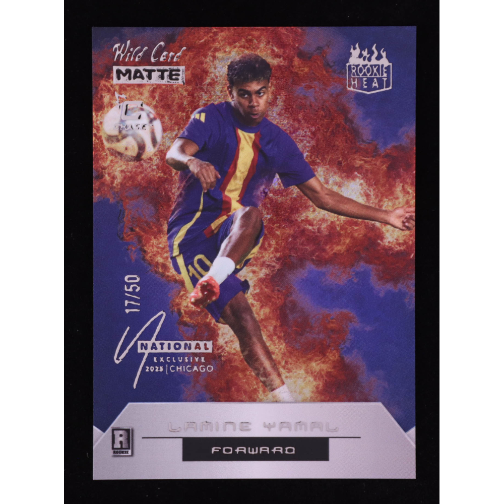 Lamine Yamal 2024 Wild Card Matte Blue Rookie Heat '25 National Convention Exclusive Silver Chase Orange #RH-LY #17/50 RC at PristineAuction.com
