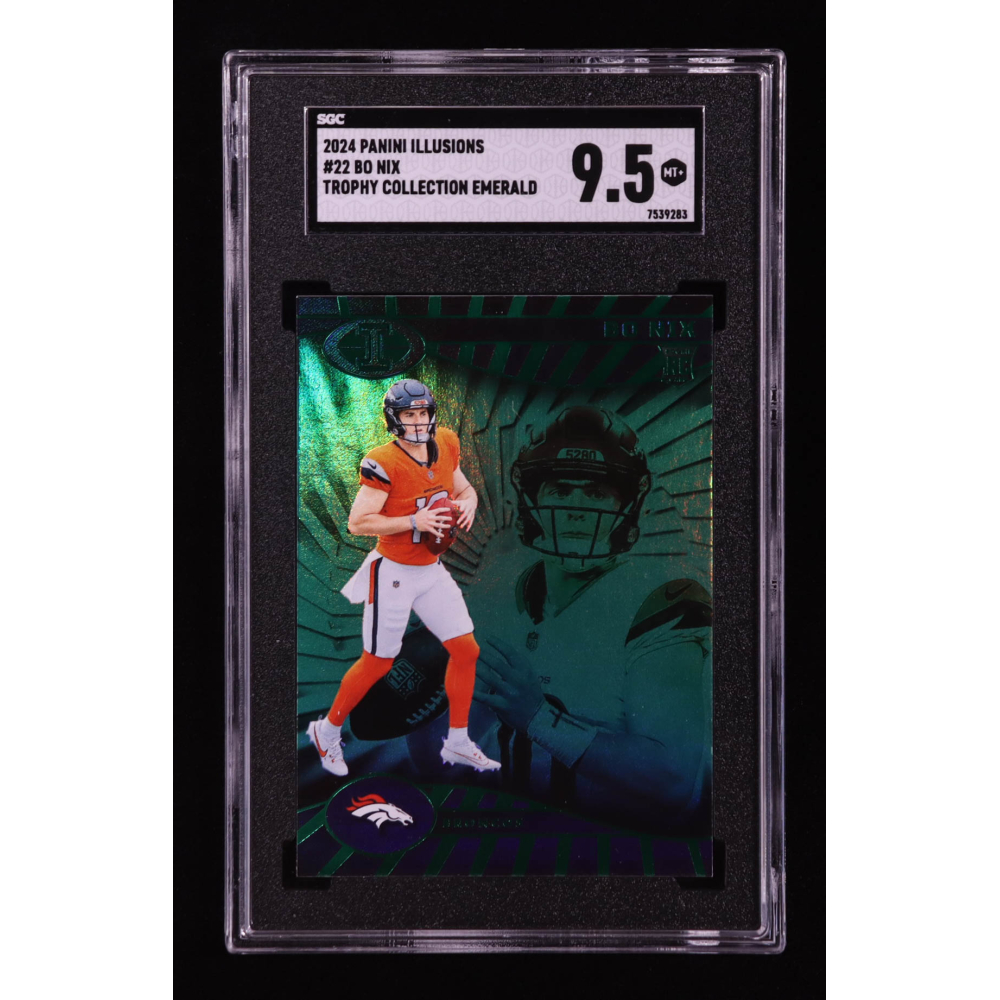 Bo Nix 2024 Panini Illusions Trophy Collection Emerald #22 RC (SGC 9.5) at PristineAuction.com