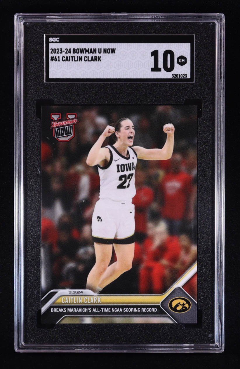 Caitlin Clark 2023-24 Bowman University Now #61 RC (SGC 10) at PristineAuction.com Caitlin Clark 2023-24 Bowman University Now #61 RC (SGC 10) at PristineAuction.com