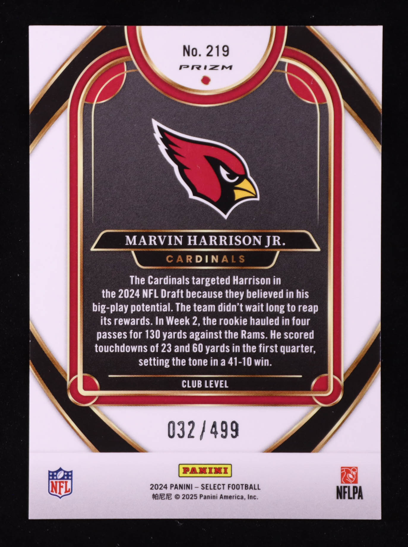Marvin Harrison Jr. 2024 Select Prizm Neon Green Shock #219 #032/499 RC at PristineAuction.com Marvin Harrison Jr. 2024 Select Prizm Neon Green Shock #219 #032/499 RC at PristineAuction.com