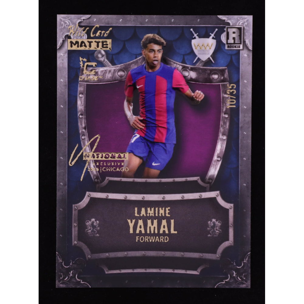 Lamine Yamal 2024 Wild Card Matte Blue Weekend Warrior '25 National Convention Exclusive Gold Chase Purple #WW-LY #10/35 RC at PristineAuction.com