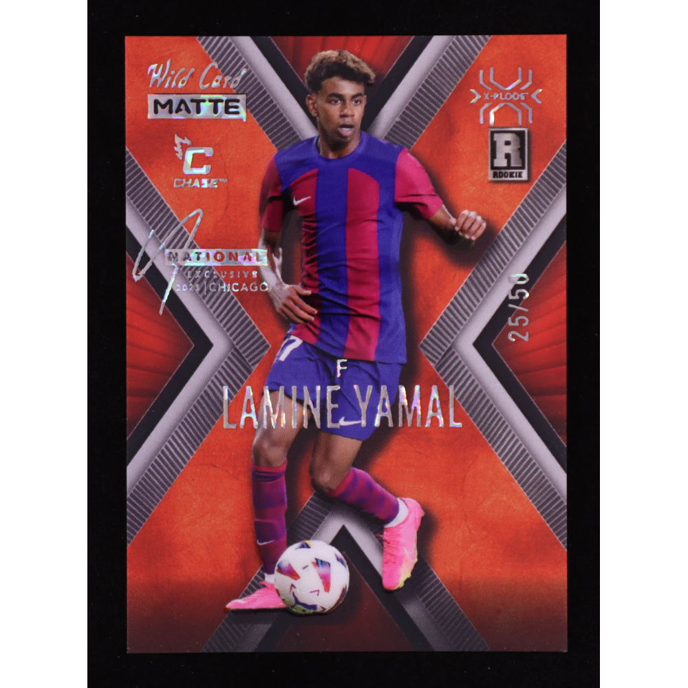 Lamine Yamal 2024 Wild Card Matte Red Weekend Warrior '25 National Convention Exclusive Crystal Chase Orange #WW-LY #25/50 RC at PristineAuction.com