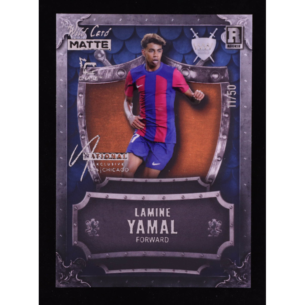 Lamine Yamal 2024 Wild Card Matte Blue Weekend Warrior '25 National Convention Exclusive Silver Chase Orange #WW-LY #11/50 RC at PristineAuction.com