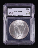 1923 Peace Silver Dollar - Austin Hutto Signature Label (ICG MS65) at PristineAuction.com