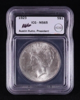 1923 Peace Silver Dollar - Austin Hutto Signature Label (ICG MS65) at PristineAuction.com
