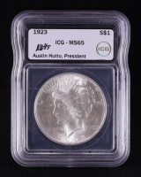 1923 Peace Silver Dollar - Austin Hutto Signature Label (ICG MS65) at PristineAuction.com