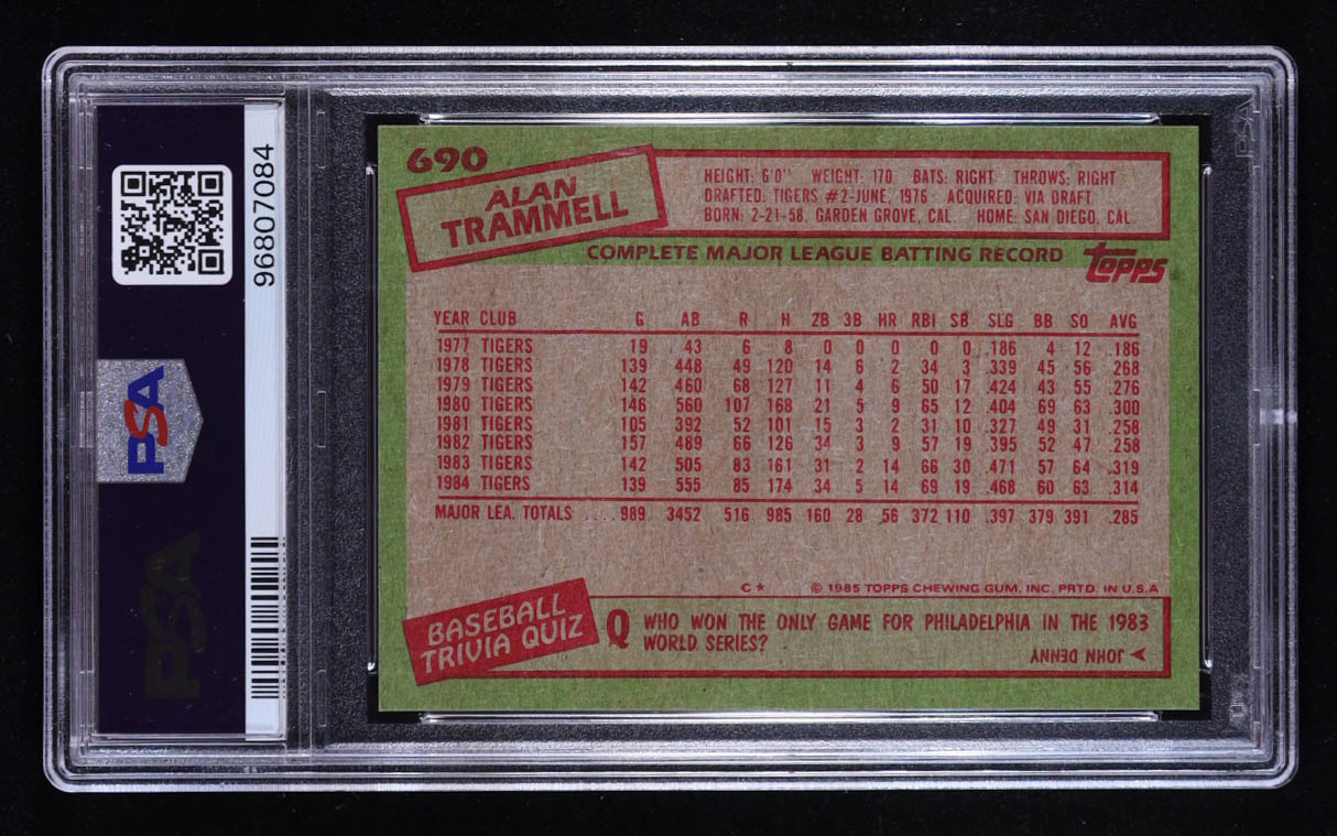 Alan Trammell 1985 Topps #690 (PSA 8) at PristineAuction.com Alan Trammell 1985 Topps #690 (PSA 8) at PristineAuction.com