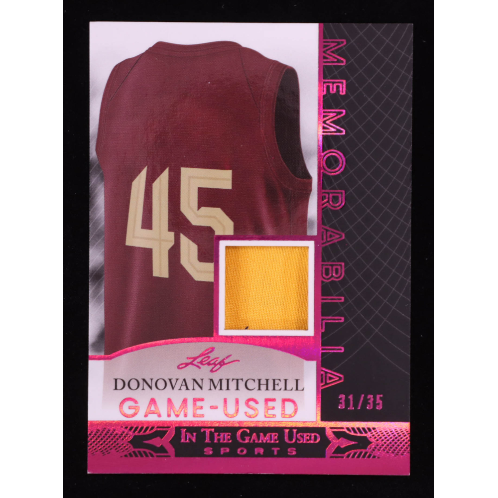 Donovan Mitchell 2024 Leaf In The Game Used Sports Game-Used Memorabilia Spectrum Pink #GUM12 #31/35 at PristineAuction.com