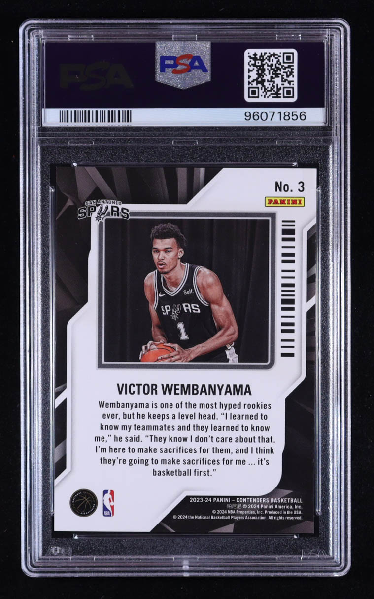 Victor Wembanyama 2023-24 Panini Contenders Rookie Of the Year #3 RC (PSA 10) at PristineAuction.com Victor Wembanyama 2023-24 Panini Contenders Rookie Of the Year #3 RC (PSA 10) at PristineAuction.com