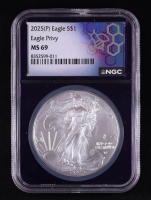2025(P) American Silver Eagle, Eagle Privy - Limited Mintage of 500,000 (NGC MS69) at PristineAuction.com