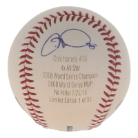 Cole Hamels Signed OML Player Statistics Baseball (JSA) at PristineAuction.com