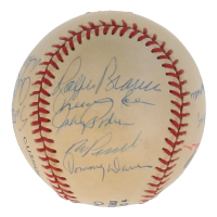 Dodgers Old Timers ONL Baseball Signed by (15) with Duke Snider, Preacher Roe, Don Drysdale, Carl Furillo (Stacks of Plaques) at PristineAuction.com