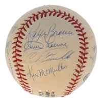 Dodgers Old Timers ONL Baseball Signed by (15) with Duke Snider, Preacher Roe, Don Drysdale, Carl Furillo (Stacks of Plaques) at PristineAuction.com