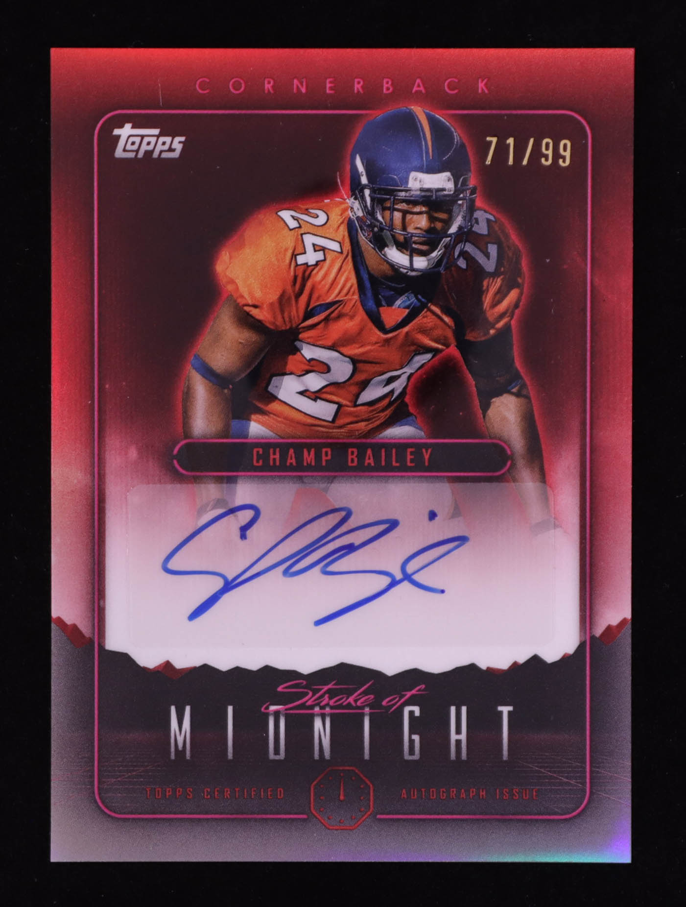 Champ Bailey 2024 Topps Midnight Stroke of Midnight Autographs Twilight #SMA-CB #71/99 at PristineAuction.com Champ Bailey 2024 Topps Midnight Stroke of Midnight Autographs Twilight #SMA-CB #71/99 at PristineAuction.com