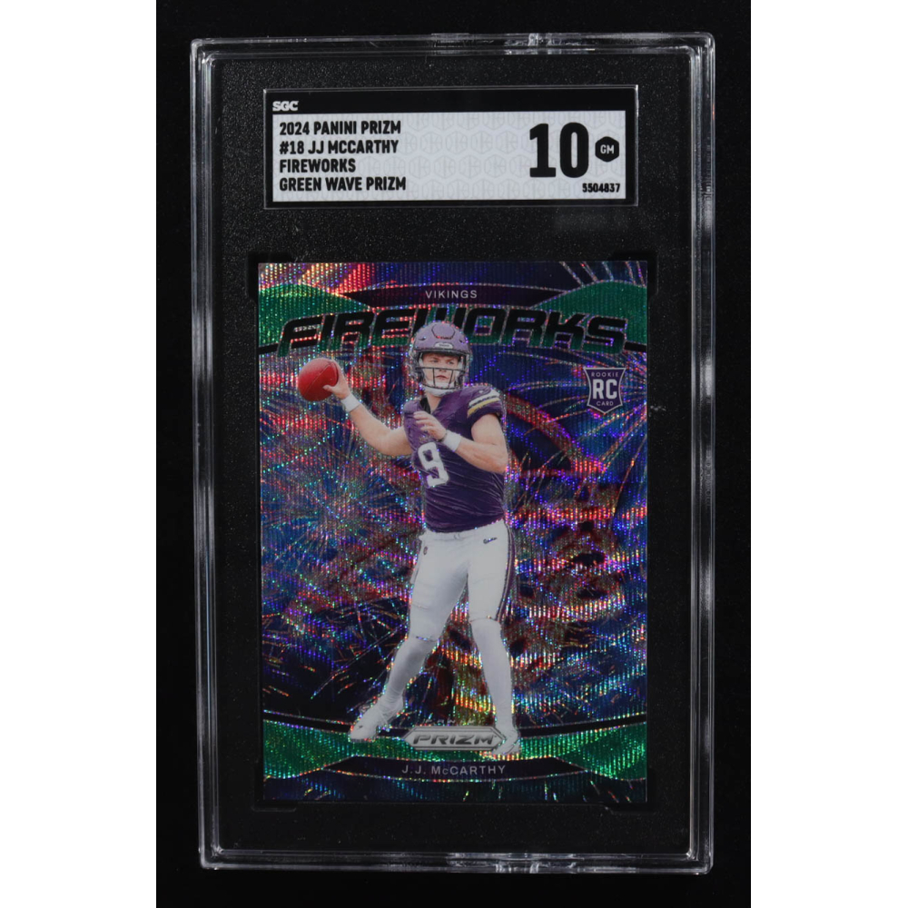 JJ McCarthy 2024 Panini Prizm Fireworks Prizms Green Wave #18 RC (SGC 10) at PristineAuction.com