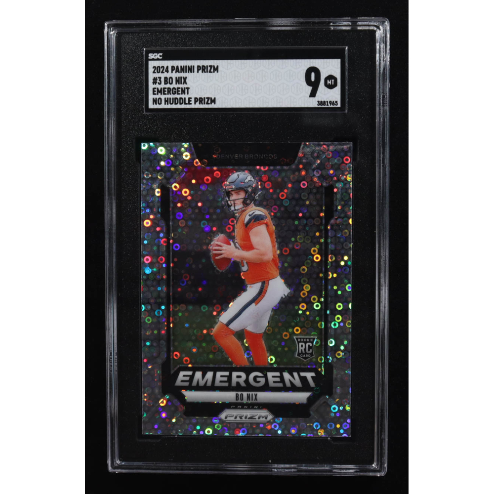 Bo Nix 2024 Panini Prizm Emergent Prizms No Huddle #3 RC (SGC 9) at PristineAuction.com