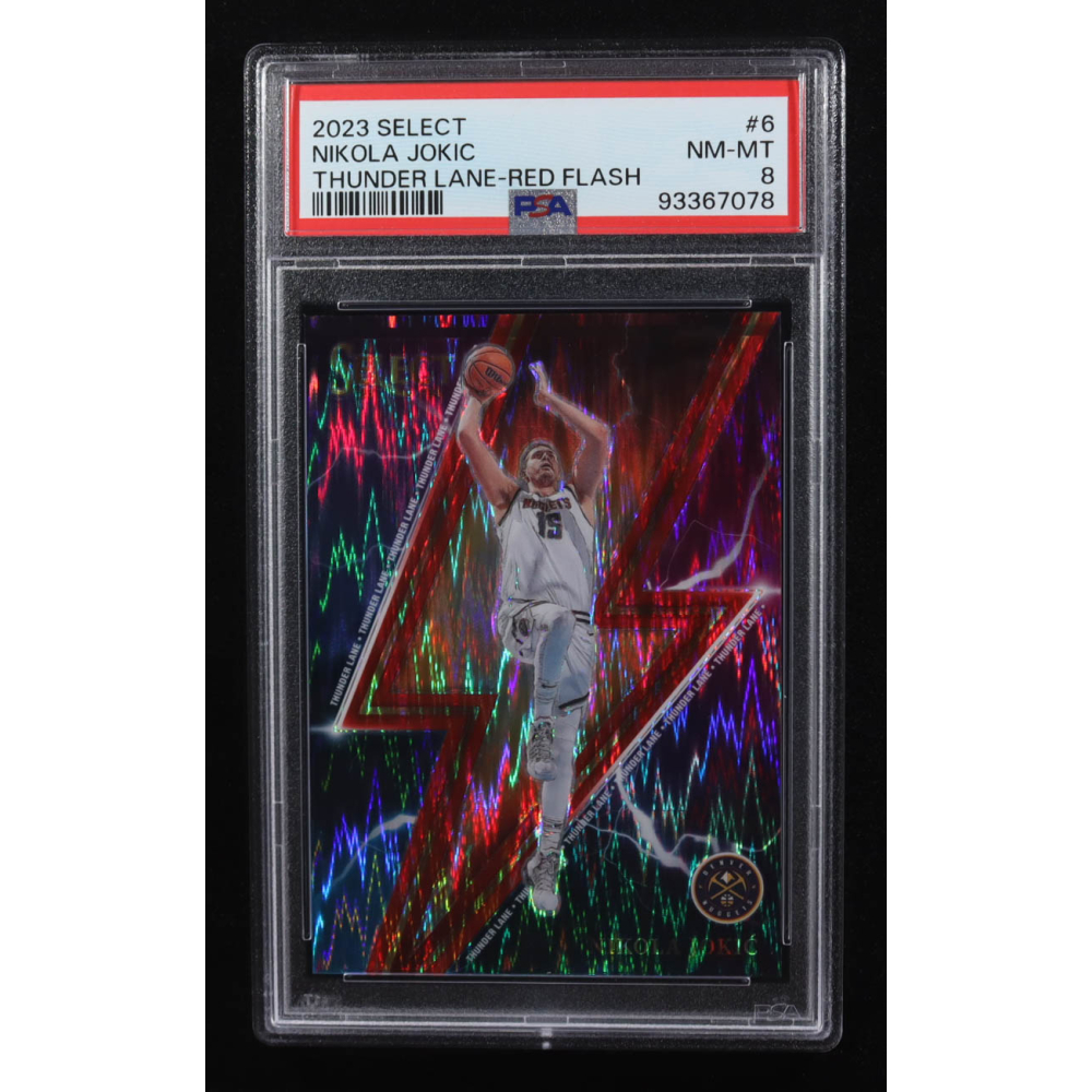 Nikola Jokic 2023-24 Select Thunder Lane Red Flash Prizms #6 #13/99 (PSA 8) at PristineAuction.com