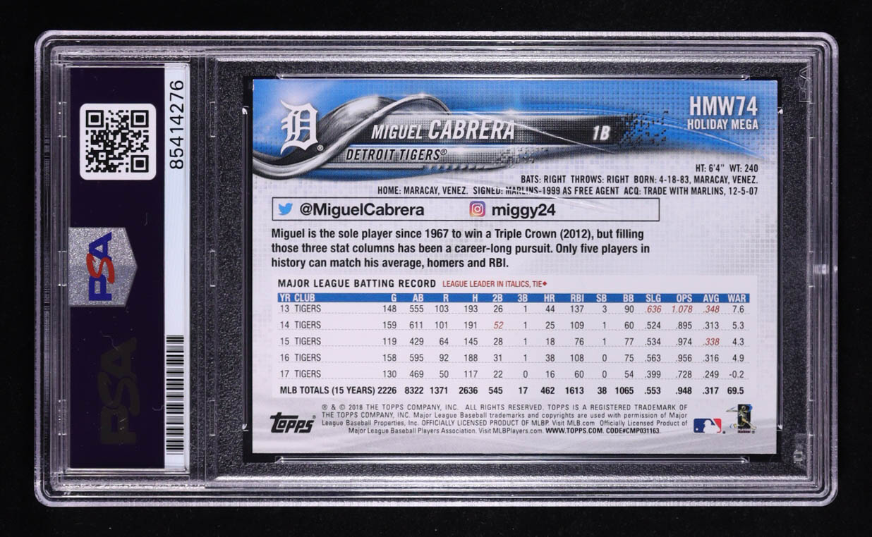 Miguel Cabrera Signed 2018 Topps Walmart Holiday Snowflake #HMW74 (PSA) at PristineAuction.com Miguel Cabrera Signed 2018 Topps Walmart Holiday Snowflake #HMW74 (PSA) at PristineAuction.com