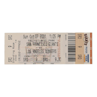 Barry Bonds 73rd Home Run Unused Giants Game Ticket (Stacks of Plaques) at PristineAuction.com