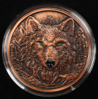 Wolf Glowing Eyes High Relief 5 Ounce AVDP .999 Fine Copper Bullion Round at PristineAuction.com
