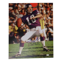 Fran Tarkenton Signed Vikings 16x20 Photo Inscribed "HOF 86", "NFL MVP 75" & "9x Pro Bowl" (JSA) at PristineAuction.com