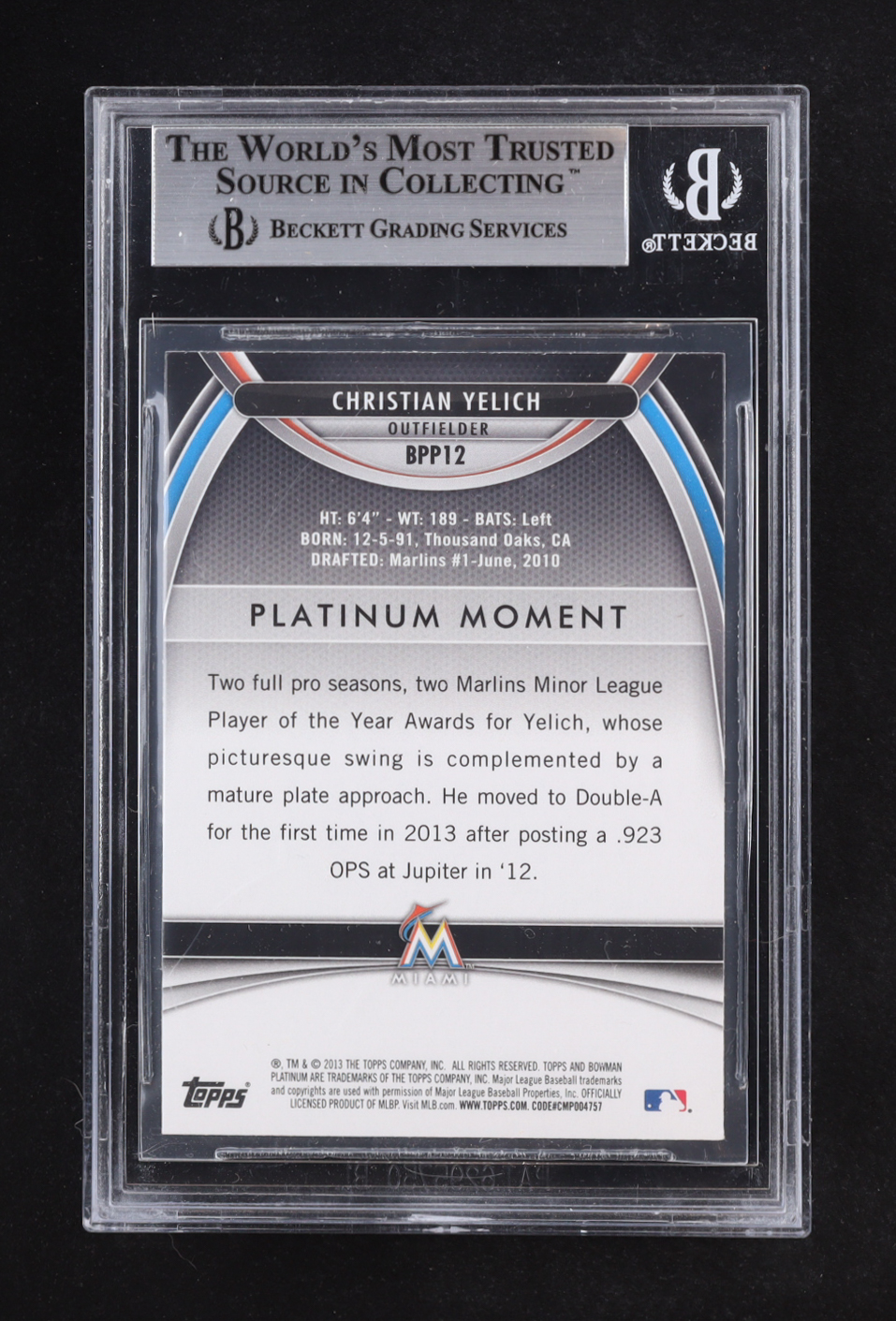 Christian Yelich 2013 Bowman Platinum Prospects #BPP12 RC (BGS 8.5) at PristineAuction.com Christian Yelich 2013 Bowman Platinum Prospects #BPP12 RC (BGS 8.5) at PristineAuction.com