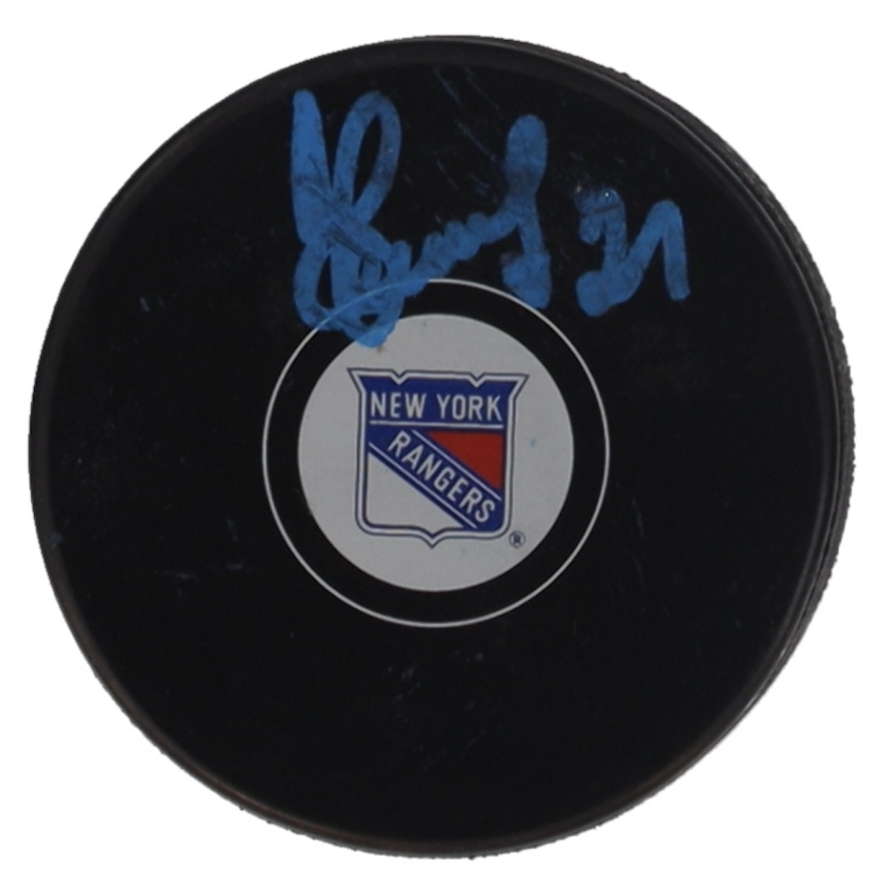 Sergei Zubov Signed Rangers Logo Hockey Puck (JSA) at PristineAuction.com