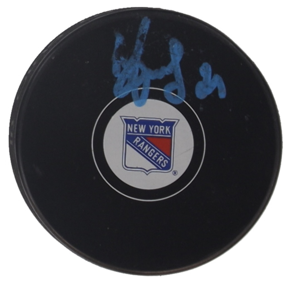 Sergei Zubov Signed Rangers Logo Hockey Puck (JSA) at PristineAuction.com