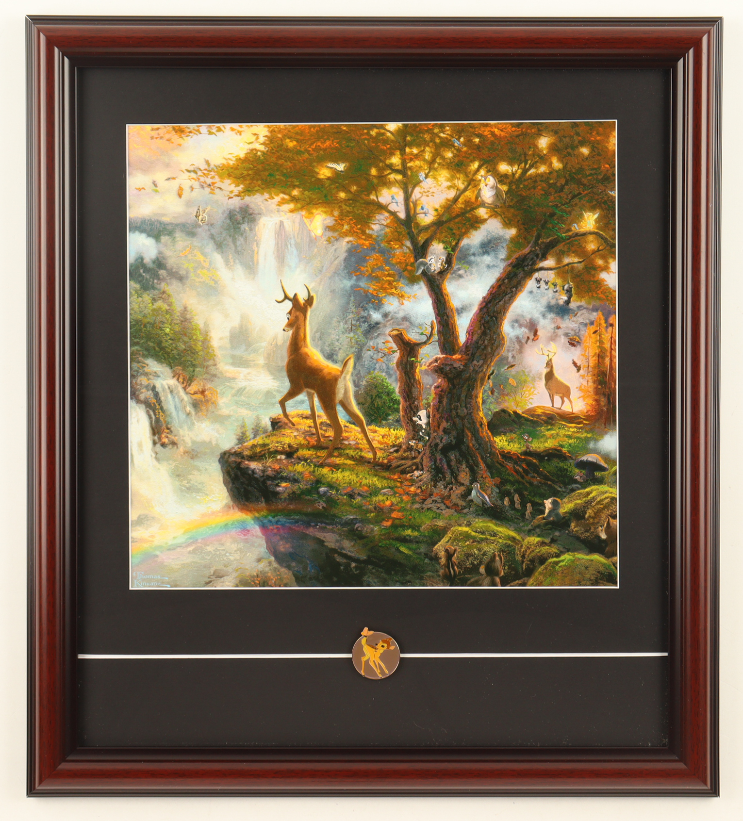 Thomas Kinkade "Bambi" Custom Framed Print Display with Bambi Movie Pin at PristineAuction.com Thomas Kinkade "Bambi" Custom Framed Print Display with Bambi Movie Pin at PristineAuction.com