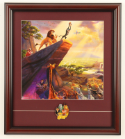 Thomas Kinkade "The Lion King On Pride Rock" Custom Framed Print Display with Jumbo Disney Pin at PristineAuction.com