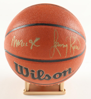 Larry Bird & Magic Johnson Signed NBA Basketball With Display Stand (PSA & Beckett) at PristineAuction.com