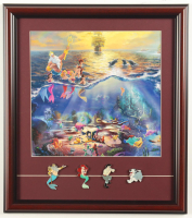 Thomas Kinkade "The Little Mermaid" Custom Framed Print with Set Of (4) Character Pins at PristineAuction.com