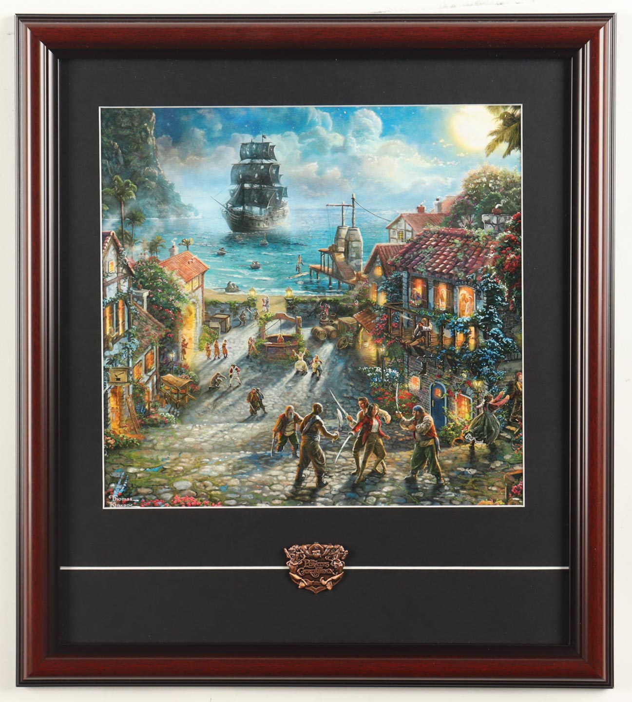 "The Pirates of the Carribean" by Thomas Kinkade Custom Framed Display with Ride Logo Pin at PristineAuction.com "The Pirates of the Carribean" by Thomas Kinkade Custom Framed Display with Ride Logo Pin at PristineAuction.com