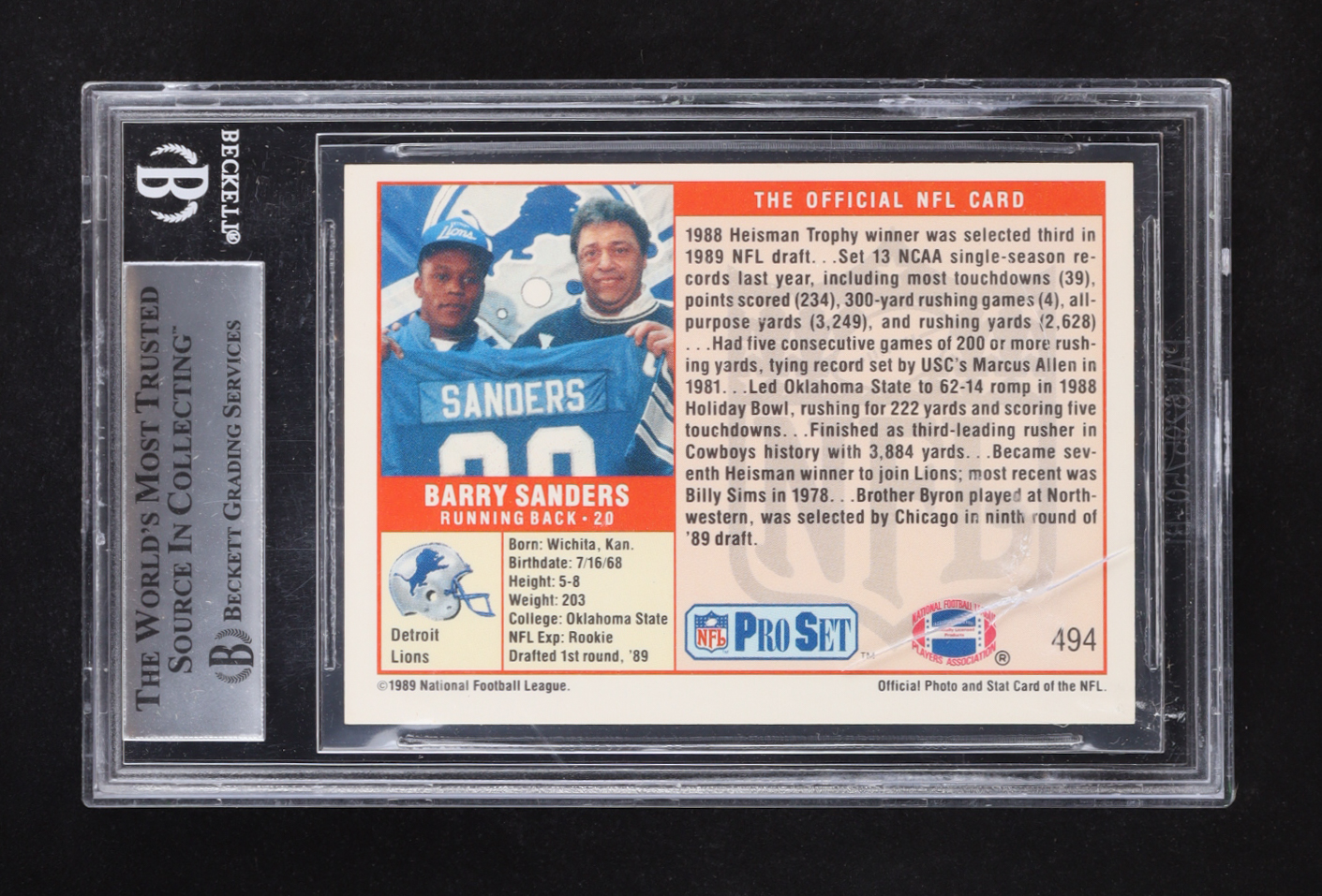 Barry Sanders 1989 Pro Set #494 RC (BGS 8.5) at PristineAuction.com Barry Sanders 1989 Pro Set #494 RC (BGS 8.5) at PristineAuction.com
