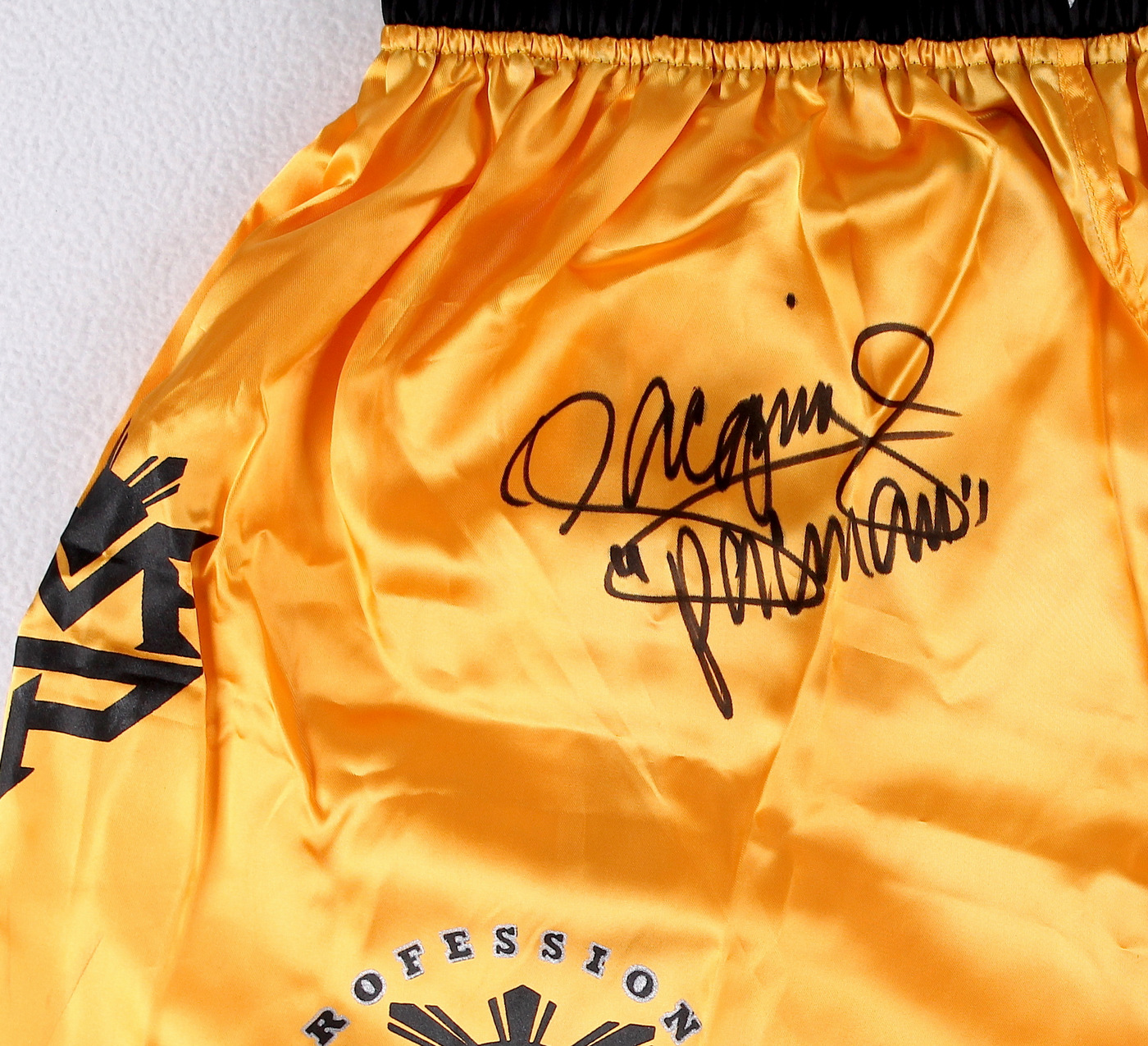 Manny Pacquiao Signed Boxing Shorts Inscribed "Pacman" (Pacquiao COA) at PristineAuction.com Manny Pacquiao Signed Boxing Shorts Inscribed "Pacman" (Pacquiao COA) at PristineAuction.com