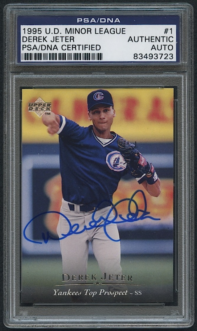 Derek Jeter Signed 1995 Upper Deck Minor League #1 RC (PSA Encapsulated) at PristineAuction.com Derek Jeter Signed 1995 Upper Deck Minor League #1 RC (PSA Encapsulated) at PristineAuction.com