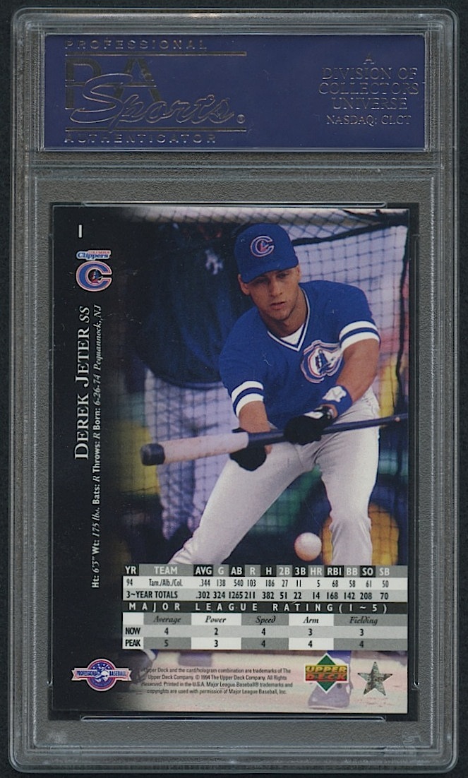 Derek Jeter Signed 1995 Upper Deck Minor League #1 RC (PSA Encapsulated) at PristineAuction.com Derek Jeter Signed 1995 Upper Deck Minor League #1 RC (PSA Encapsulated) at PristineAuction.com