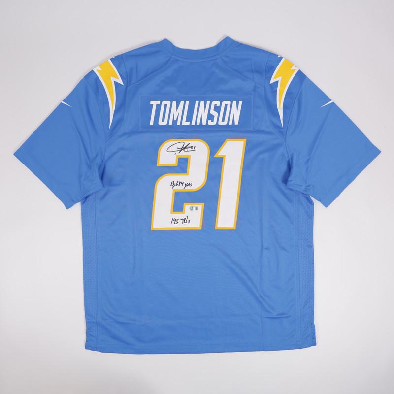 LaDainian Tomlinson Signed Chargers Nike Authentic Jersey Inscribed "13,684 yds" & "145 TD's" (Beckett) at PristineAuction.com LaDainian Tomlinson Signed Chargers Nike Authentic Jersey Inscribed "13,684 yds" & "145 TD's" (Beckett) at PristineAuction.com