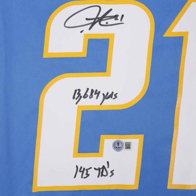 LaDainian Tomlinson Signed Chargers Nike Authentic Jersey Inscribed "13,684 yds" & "145 TD's" (Beckett) at PristineAuction.com LaDainian Tomlinson Signed Chargers Nike Authentic Jersey Inscribed "13,684 yds" & "145 TD's" (Beckett) at PristineAuction.com