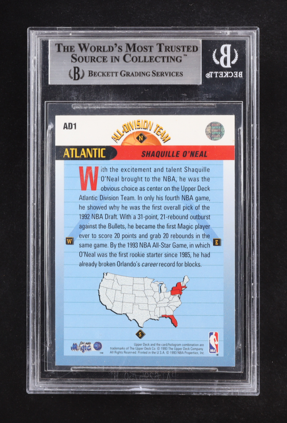 Shaquille O'Neal 1992-93 Upper Deck All-Division Team #AD1 RC (BGS 9) at PristineAuction.com Shaquille O'Neal 1992-93 Upper Deck All-Division Team #AD1 RC (BGS 9) at PristineAuction.com