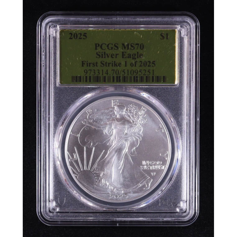 2025 American Silver Eagle, First Strike - Gold Label Numbered 1 of 2025 (PCGS MS70) at PristineAuction.com