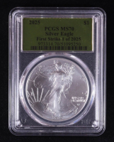 2025 American Silver Eagle, First Strike - Gold Label Numbered 1 of 2025 (PCGS MS70) at PristineAuction.com