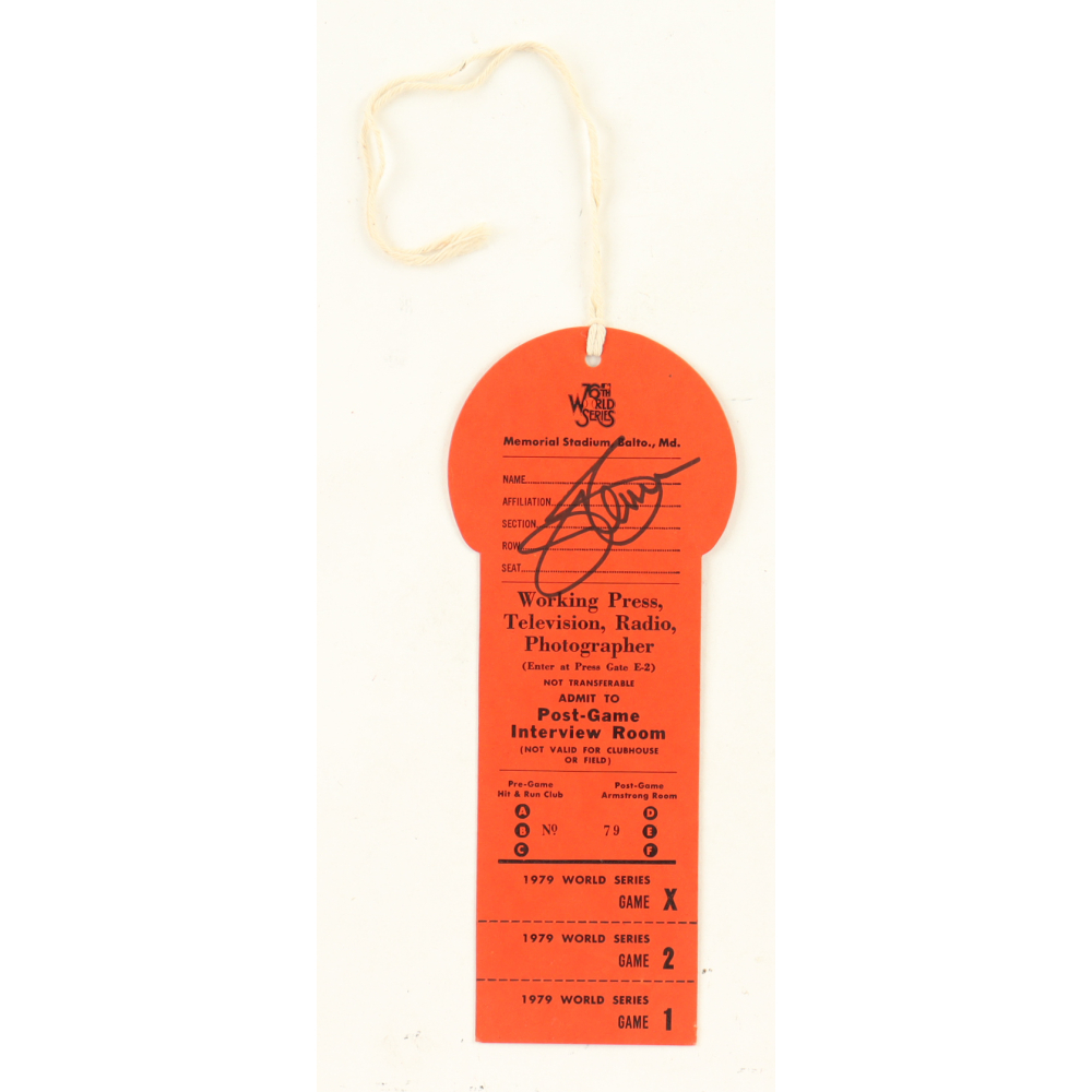 Jim Palmer Signed 1979 World Series Press Pass (JSA) at PristineAuction.com