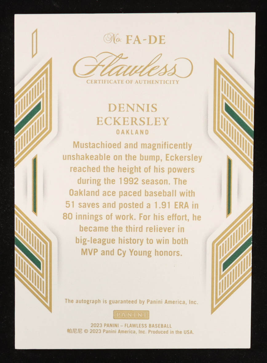 Dennis Eckersley 2023 Panini Flawless Flawless Autographs Sapphire #21 #14/15 at PristineAuction.com Dennis Eckersley 2023 Panini Flawless Flawless Autographs Sapphire #21 #14/15 at PristineAuction.com
