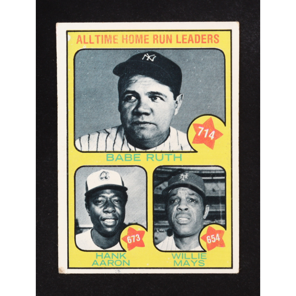 Babe Ruth 714 / Hank Aaron 673 / Willie Mays 654 1973 Topps #1 at PristineAuction.com