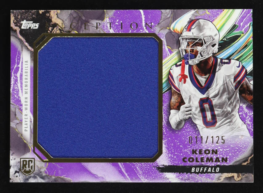 Keon Coleman 2024 Topps Inception Rookie Jumbo Relics Purple #RJRKC #11/125 RC at PristineAuction.com Keon Coleman 2024 Topps Inception Rookie Jumbo Relics Purple #RJRKC #11/125 RC at PristineAuction.com