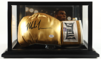 Mike Tyson Signed Everlast Gold Boxing Glove with Wood Display Case (Tyson & PSA) at PristineAuction.com