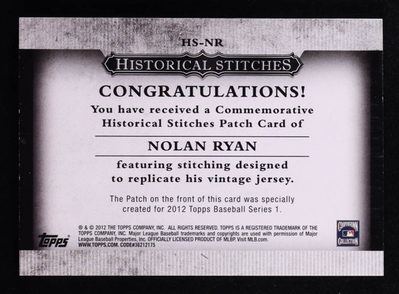 Nolan Ryan 2012 Topps Historical Stitches #NR at PristineAuction.com Nolan Ryan 2012 Topps Historical Stitches #NR at PristineAuction.com